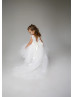 Ivory 3D Flowers Tulle Flower Girl Dress With Removable Train